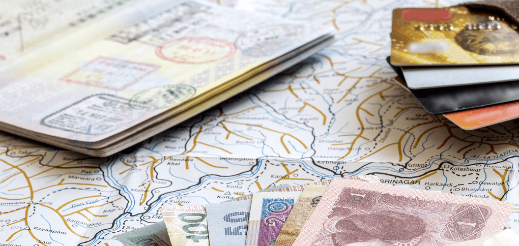 Map, passport and money