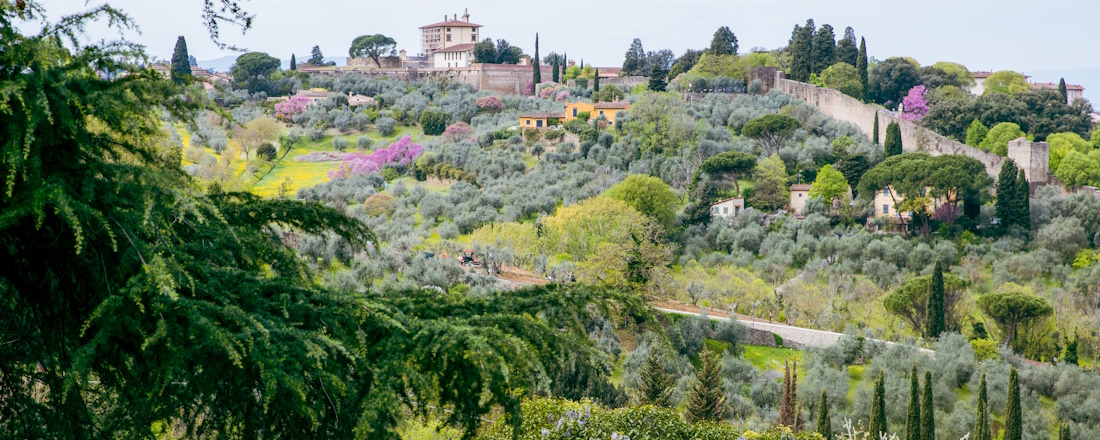 a view of a hill with a castle on top of it