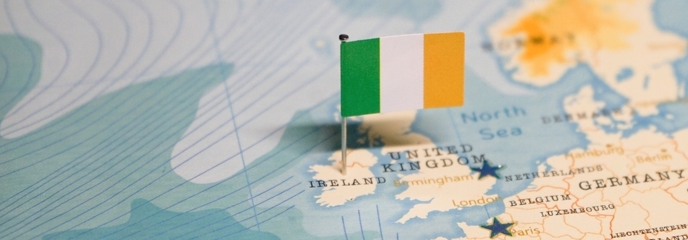 The flag of Ireland on a map