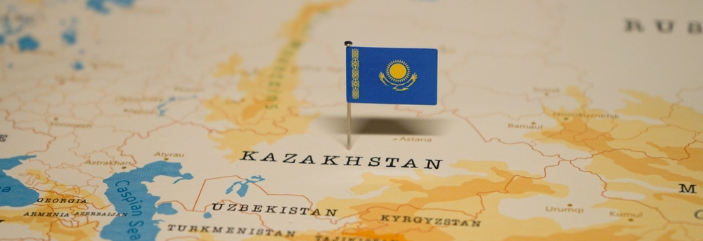 Kazakhstan flag on map