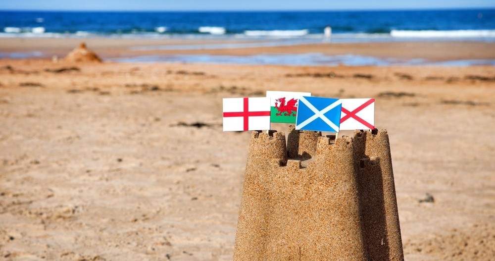 English flag, Welsh flag, Scottish flag (also known as the Saltire), and St Patrick's Saltire (representing Northern Ireland)
